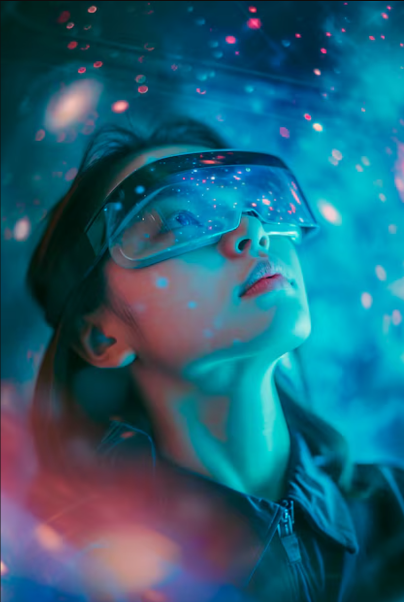 Woman wearing VR glasses representing 360 VR Studio’s globally connected and locally grounded approach